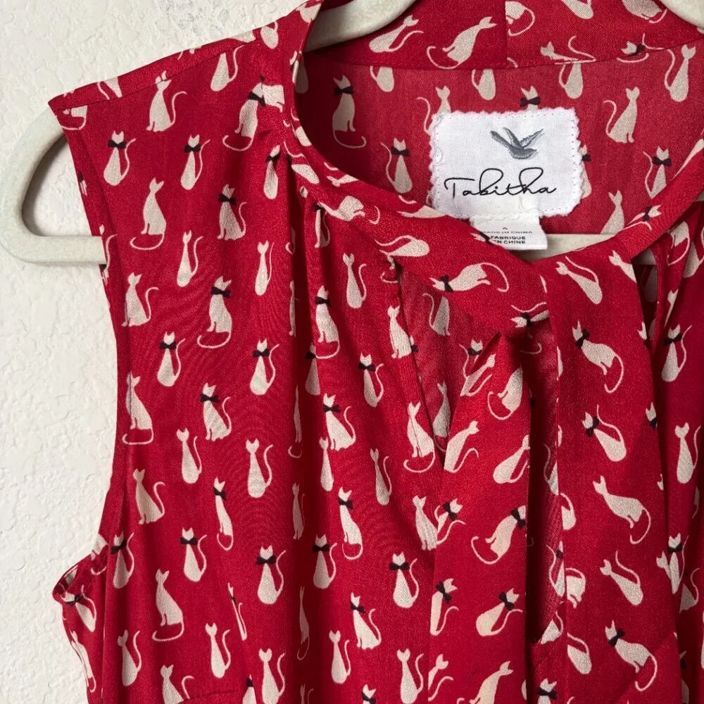 Anthropologie Tabitha Cat Gatto Printed Novelty Dress Striped Tie Neck HTF Rare - Picture 6 of 15